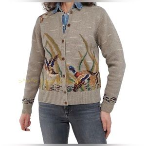 Vintage Ralph Lauren Beige Cardigan with Nature Motif